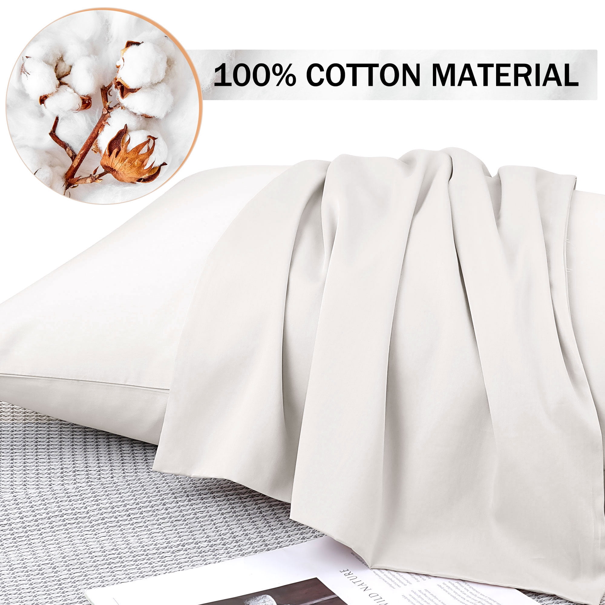 Unique Bargains Breathable Zipper Closure Cotton Pillowcases 2 Pcs Isabelline Standard