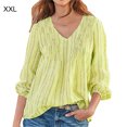 thumbnail image 2 of Chemise Femme Rayée Plissée Manches Longues Col en V Blouse Décontractée, Jaune, TTG, 2 of 4