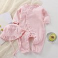 thumbnail image 2 of KPOPLK Newborn Baby Girls Smocked Romper Onesie Preemie Long Sleeve Going Home Outfit with Bow Hat(12-24 Months,Red), 2 of 6