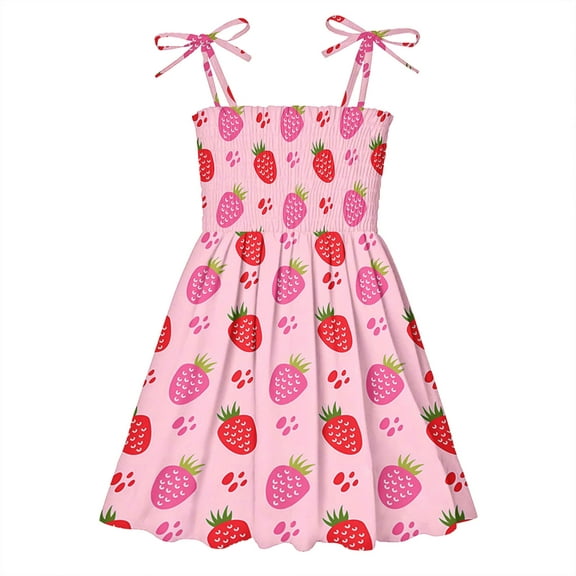 Cethrio Kids Girls Summer Dresses, Holiday Cute Spaghetti Strap Printed Sleevless Dresses Pink Size 3T