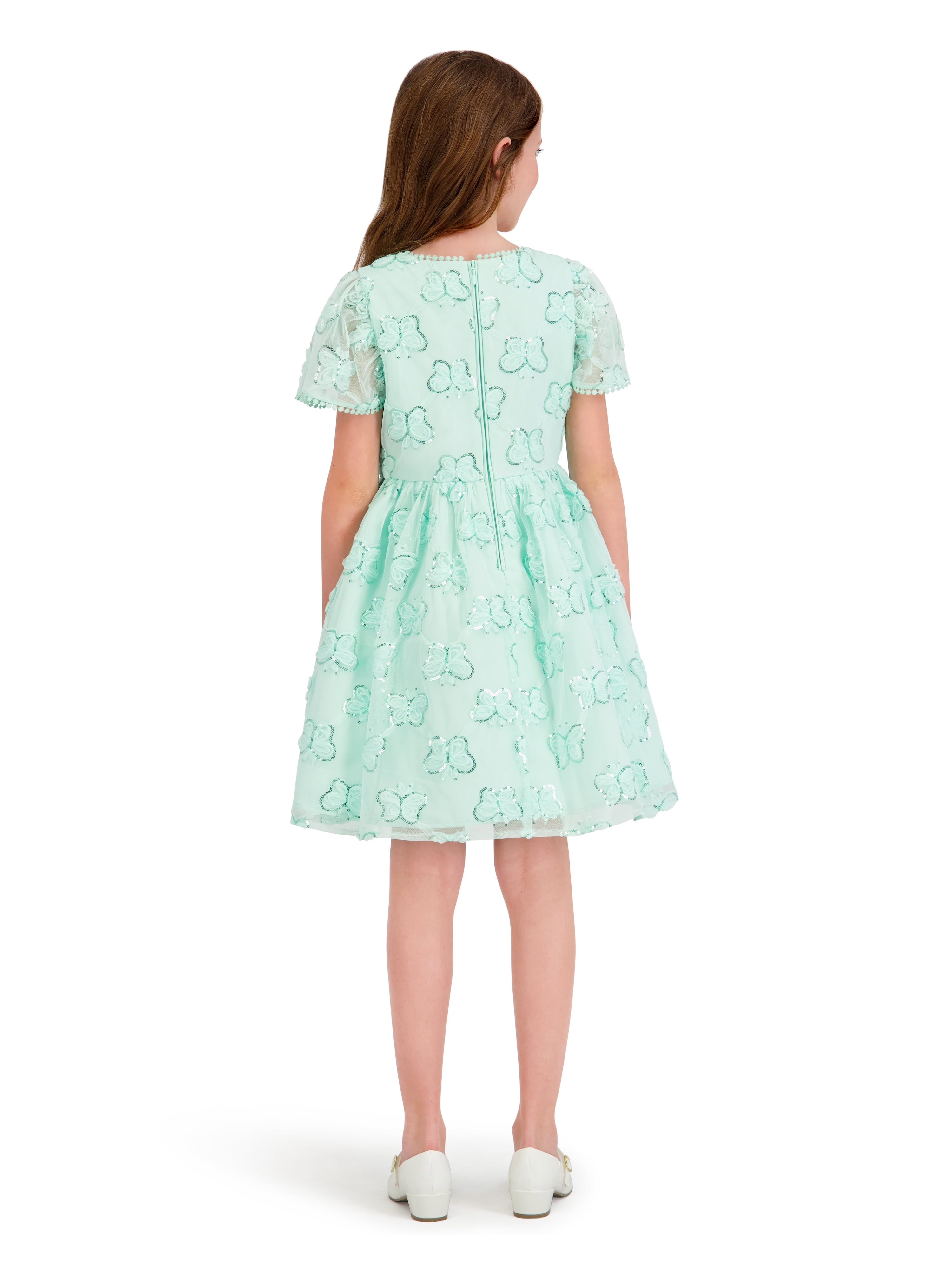 Kensie Girl Cap Sleeve Sequin Butterfly Soutache Mesh Dress, Sizes 4-16