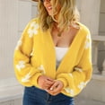 thumbnail image 4 of SWSMCLT Women's V Neck Knit Crop Sweater Bishop Long Sleeve Warm Fashion Cozy Slouchy Short Open Front Cardigan Soft Floral Winter Fluffy Yellow X-Large, 4 of 4