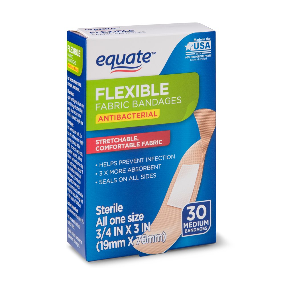 Equate Flexible Antibacterial Fabric Bandages, 30ct.