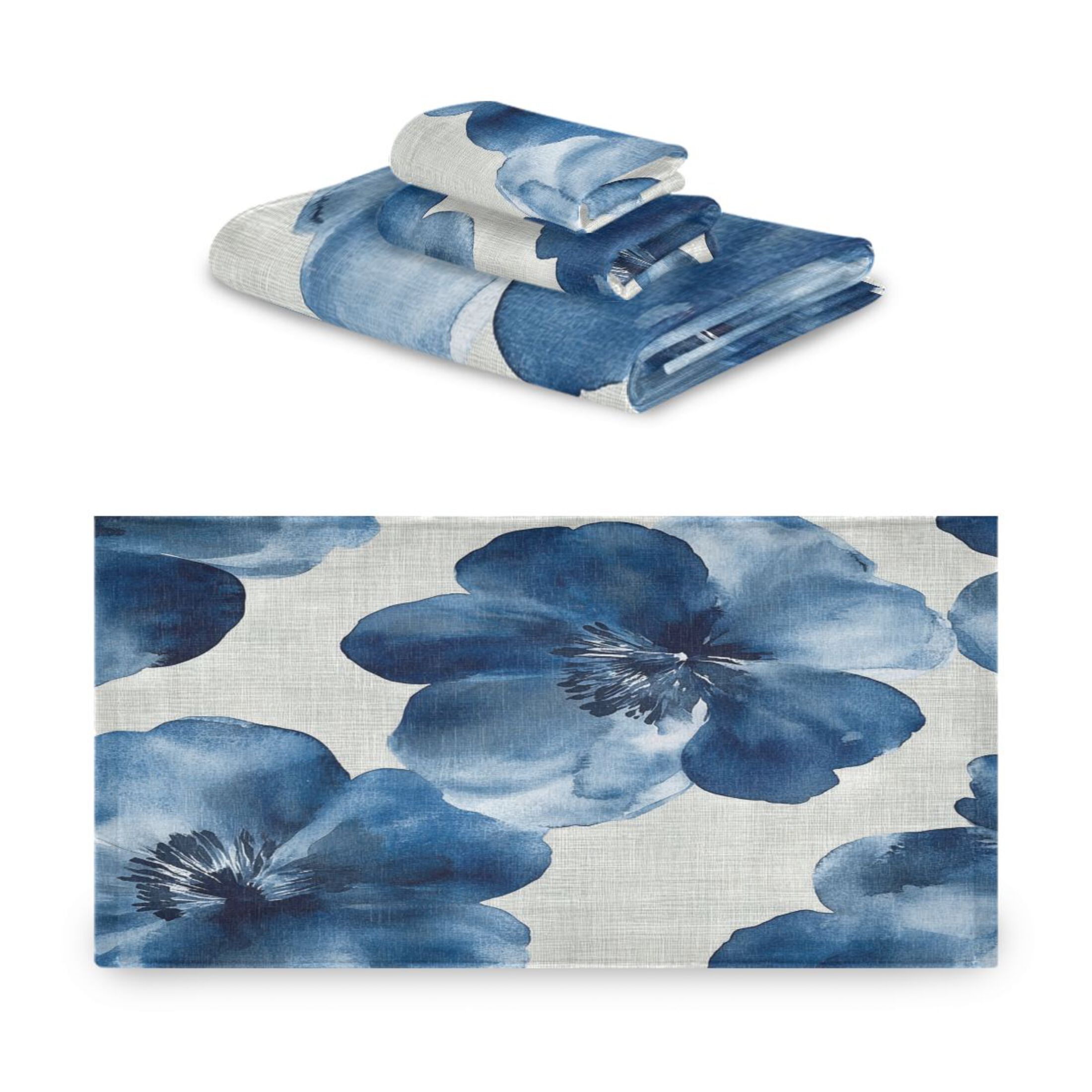 Three-Piece Towel Set Face Towel Towel Set Hand Towel Bath Towel Cotton Bath Towels Bath Towel Sets Hand Bath Towels Super Beautiful Blue Flowers