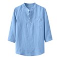 thumbnail image 2 of cllios Mens Cotton Linen Shirts Three Quarter Sleeve Henley Shirt 1/4 Button Up Plain Beach T-Shirt Summer Vacation Hippie T Shirts Clearance Blue 2XL, 2 of 9