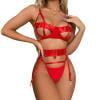 

LoyGkgas Lingerie Fashion Women Bra + Panty + Garters Mesh Hollow Erotic Sleepwear (Red L)