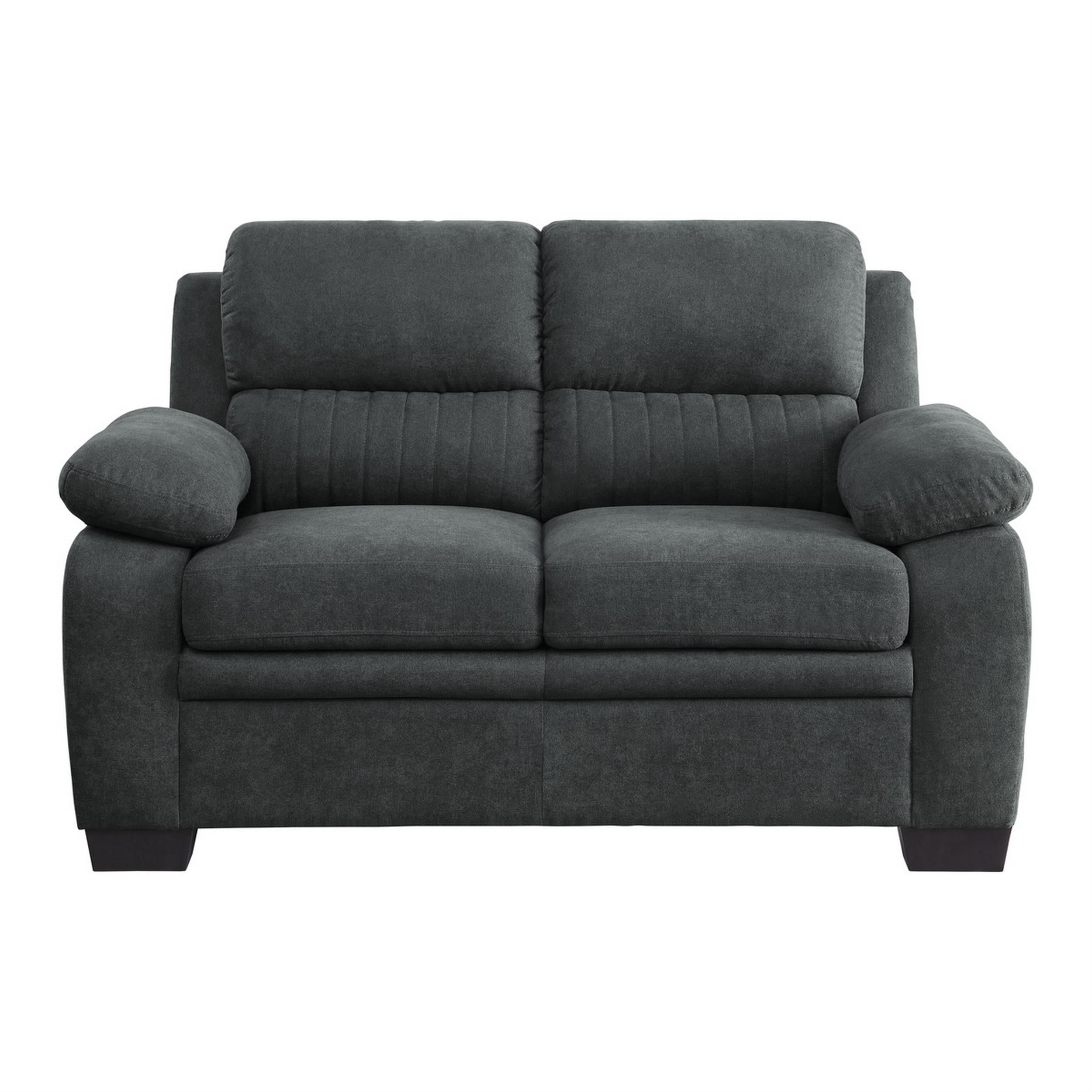 Hugh 58 Inch Loveseat- Dark Gray Polyester- Foam Cushioned- Solid Wood