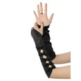 thumbnail image 5 of INSPIRE CHIC Women's Fingerless Gloves Satin Arm Warmers Hollow Out Bow Beads with Finger Loop Black One Size, 5 of 6