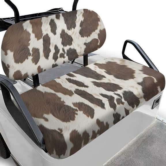 Jeiento Brown Cow Print Golf Cart Seat Covers Golf Cart Backrest and Bench Seat Covers 2 Pieces Non-Slip for Most 2 Person Seats Cushion