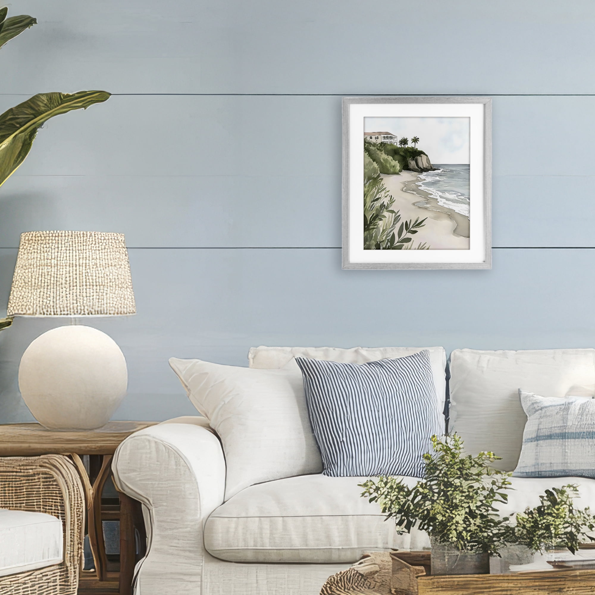 Stupell Industries Coastal Calm Villa on Bluff Gray Framed Print Under Glass, design by Riley B