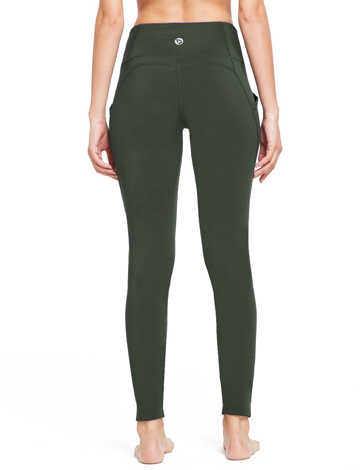 Women's Fleece Lined Leggings Winter Thick Warm Thermal High Waisted Pocketed Pants Army Green XXL
