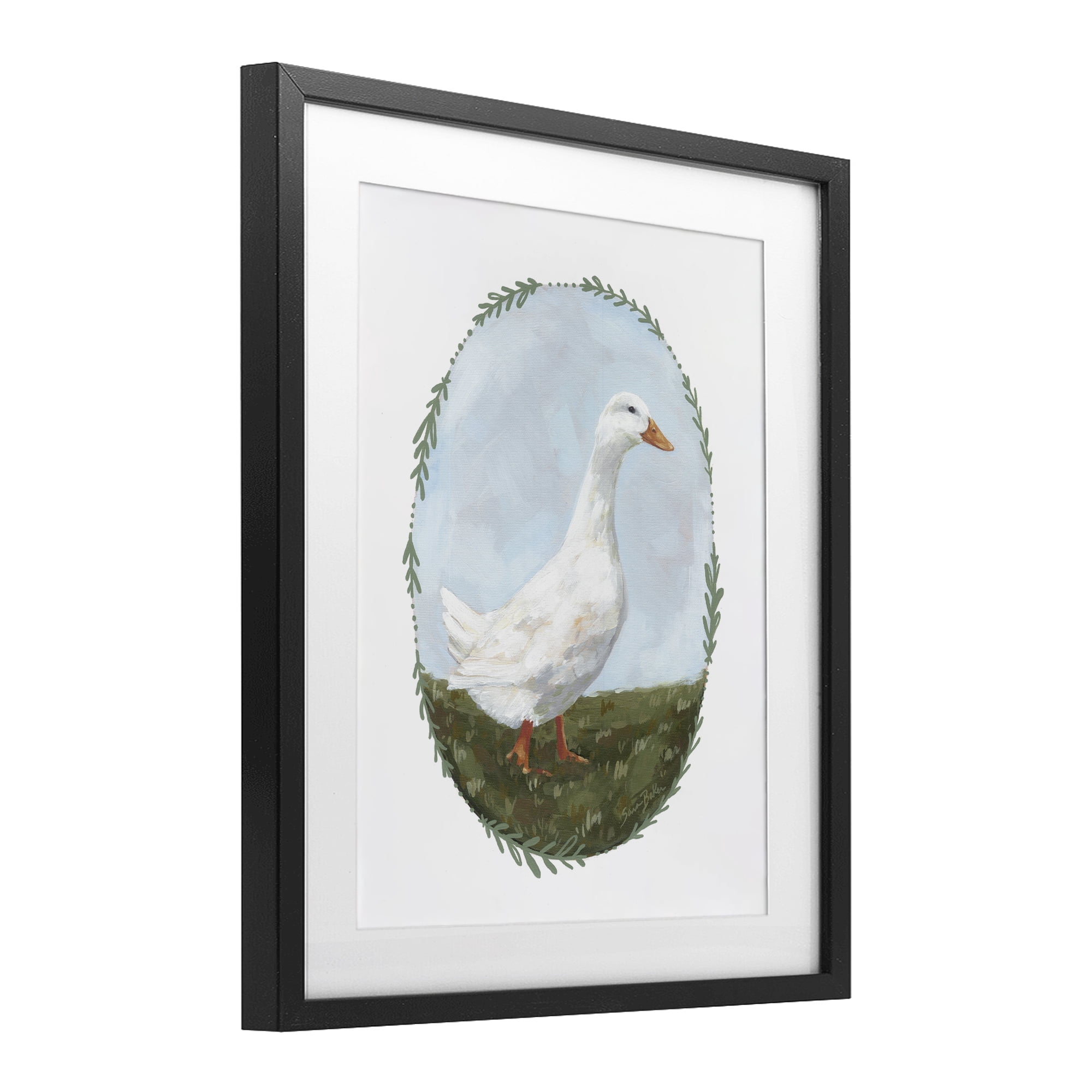 Stupell Industries Gentle Duck in Meadow Black Framed Print Under Glass, design by Sara Baker
