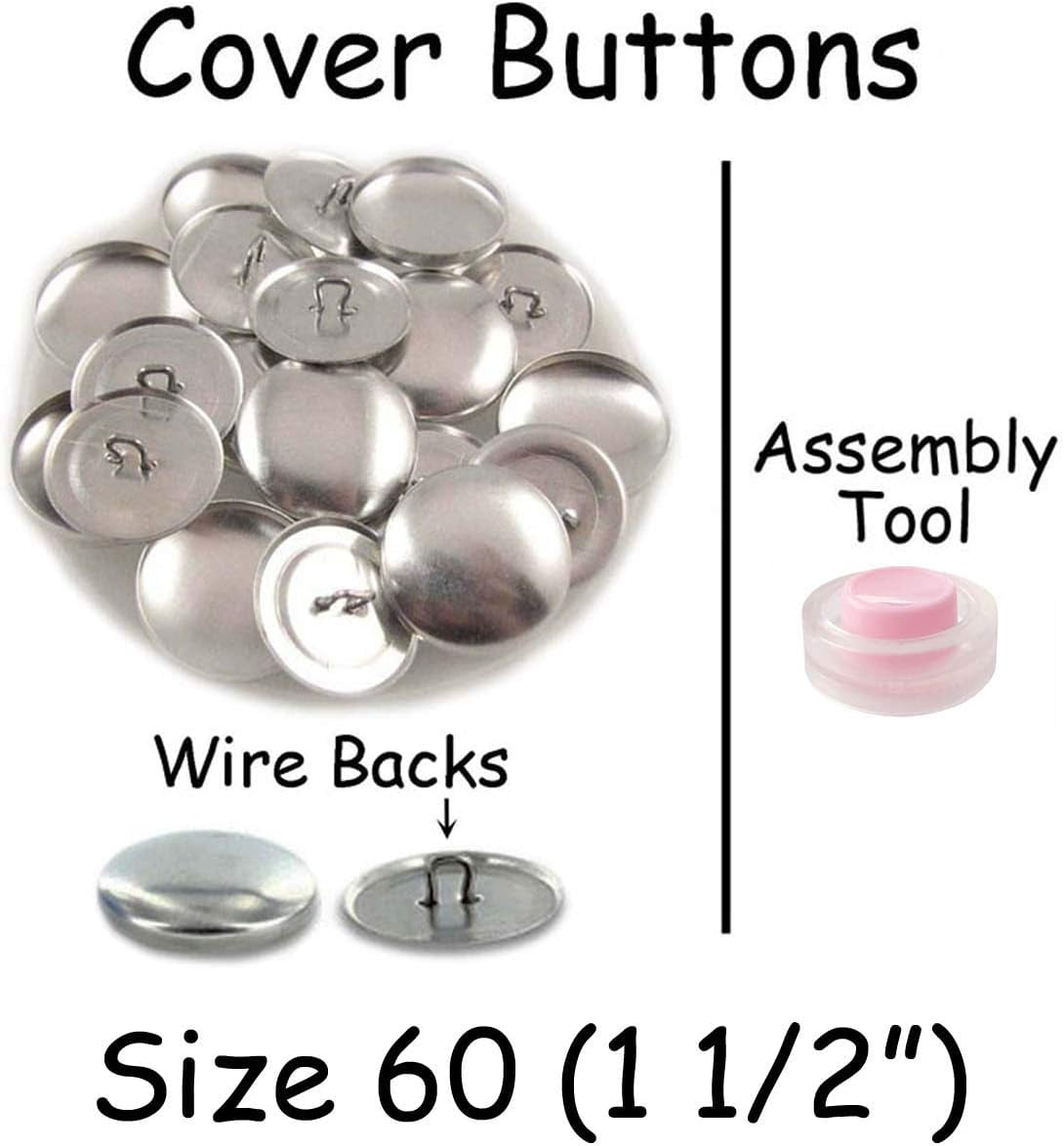 Sze 60 (1 1/2") Buttons to Cover/Self Cover Buttons wth Wre Backs by     - Qty 25 (wth Assembly Tool)