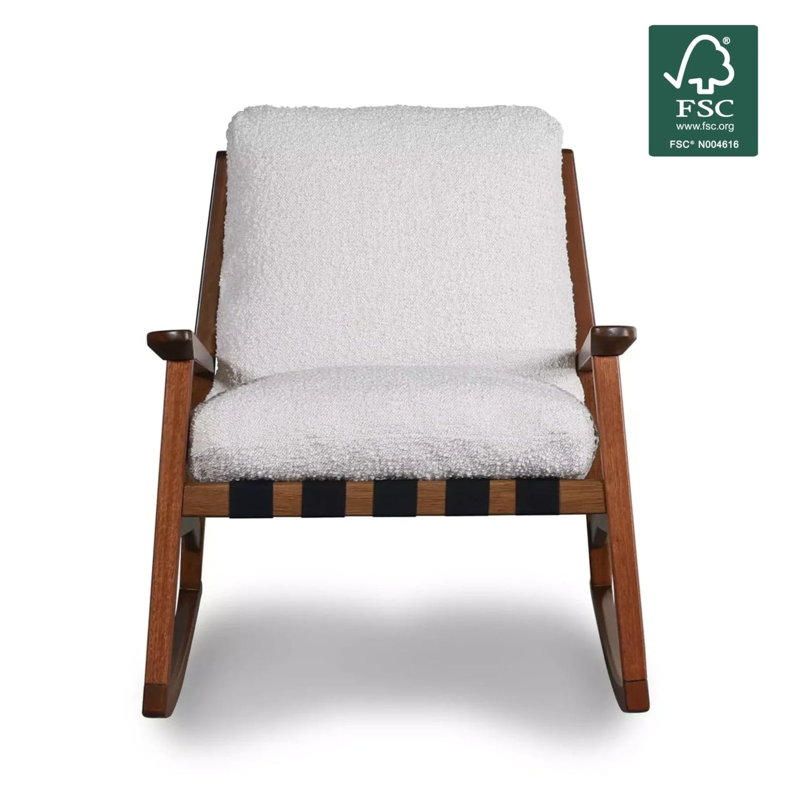 Grain Wood Furniture Solid Wood Mid Century Rocking Chair with Tapioca Premium Boucle Coushions
