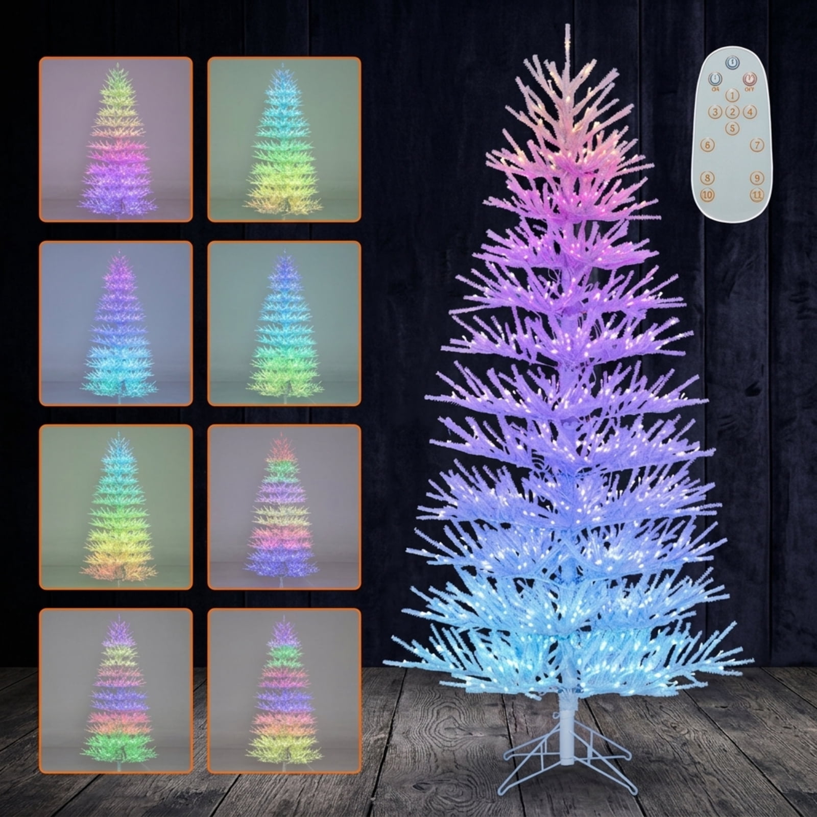 RUIE 7 ft White Christmas Tree, Pre-Lit Hinged Artificial Xmas Tree with 923 LED Lights and 820 Coral-Like Branch Tips for Home
