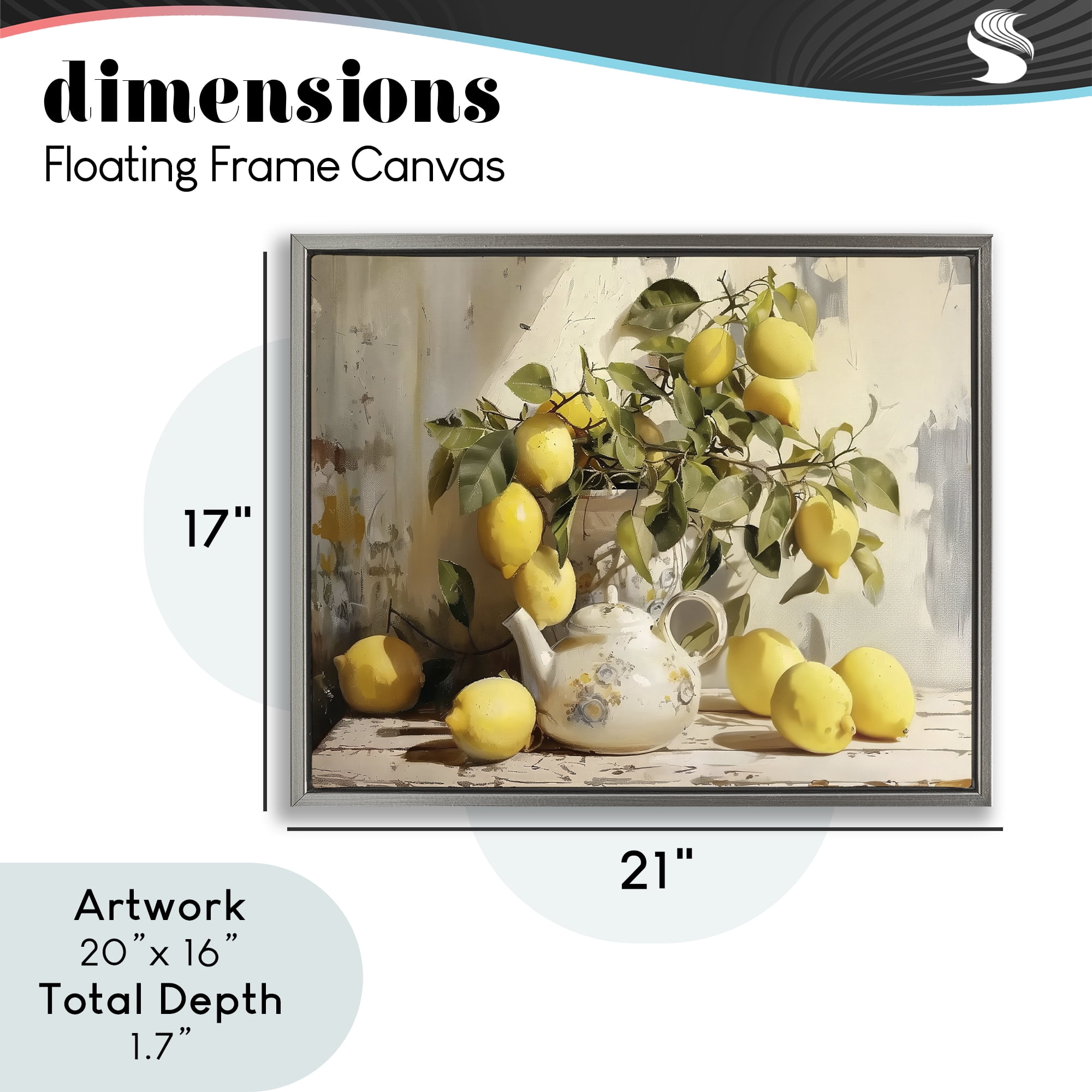 Stupell Industries Lemon Still Life with Teapot Gray Framed Floater Canvas Wall Art, design by LSR Design Studio