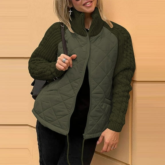Zyloft Womens Jackets Plus Size Womens Quilted Puffer Jacket Casual Lightweight Stand Collar Long Sleeve Zip Puffer Jackets Padded Outerwear Coats Green S Black*Friday/Cyber*Monday Clearance