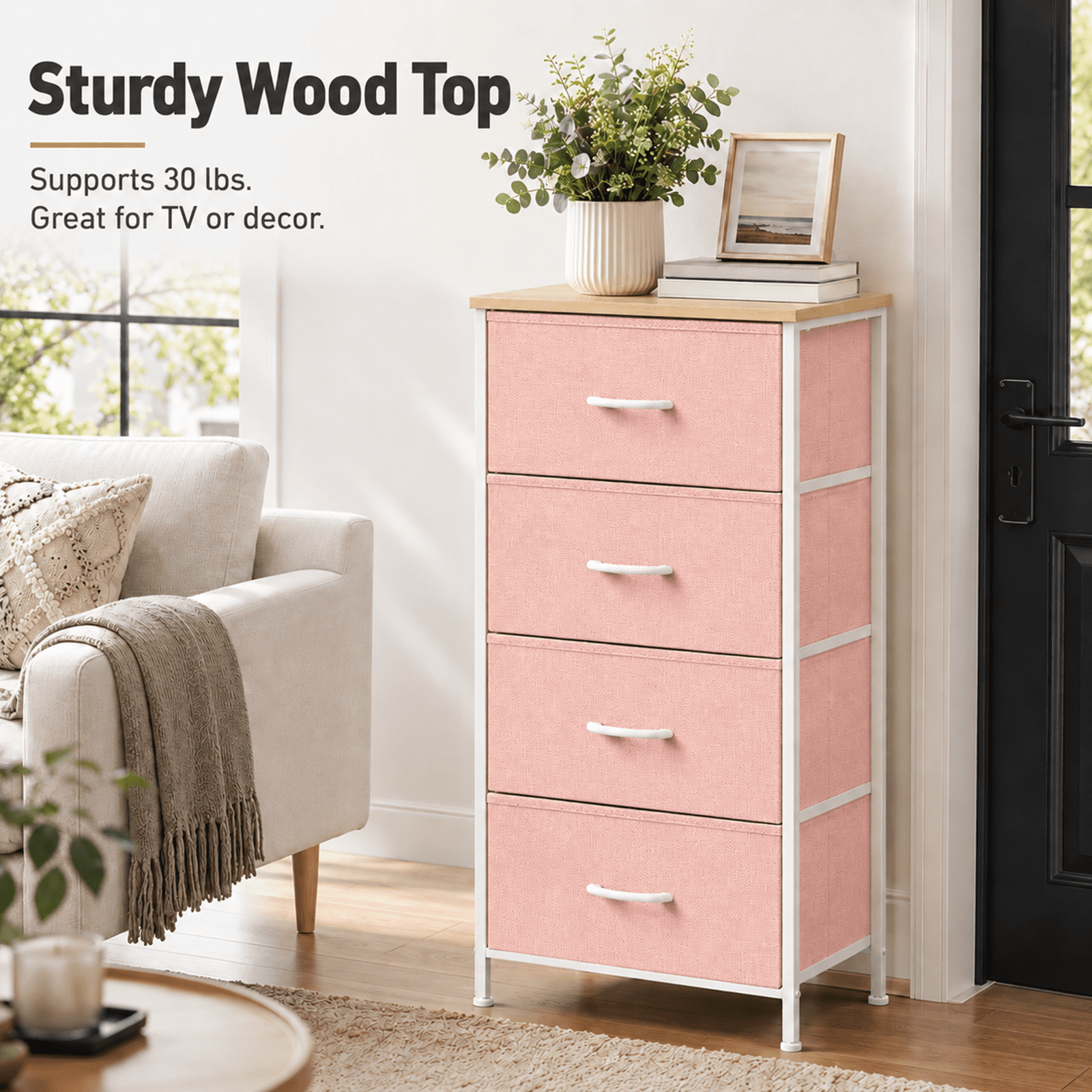 Alvantor Dresser for Bedroom with 4/5 Storage Drawers, Dressers Chest of Drawers Fabric Dresser with Sturdy Steel Frame, Wooden Top Cabinet Night Stand Dresser for Closet