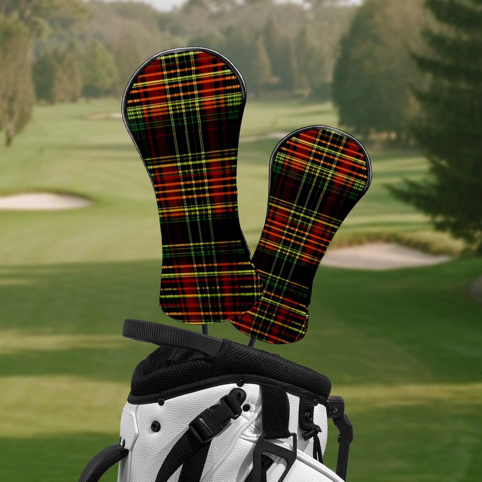 Golf Head Covers for Woods and Driver Waterproof Leather Golf Club Head Covers for Women Men Golf Driver Fairway Wood Headcover Red-Green Plaid Pattern