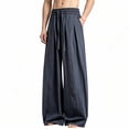 thumbnail image 3 of Iyufng Cotton Linen Wide Leg Pants for Men Casual Summer Loose Trousers with Drawstring and Pockets, 3 of 6
