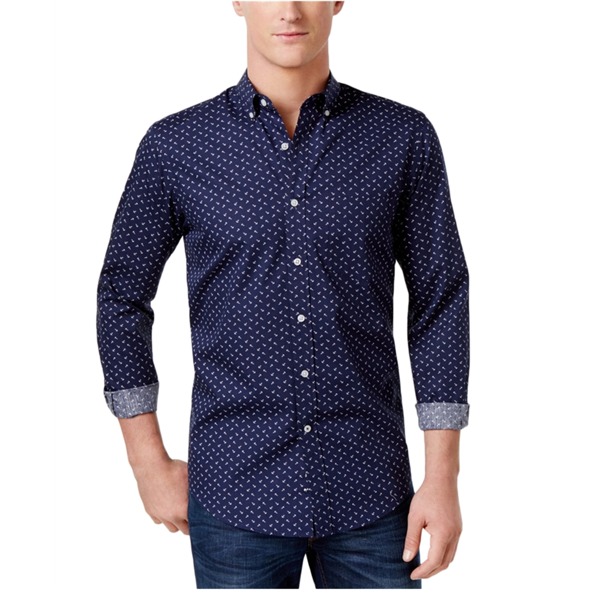 Mens Anchor Button Up Shirt navyblue 