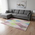 thumbnail image 2 of HomeRoots 676224 10 x 14 ft. Pink Lime Green & Blue Geometric Washable Machine Made Rectangle Area Rug with UV Protection, 2 of 9