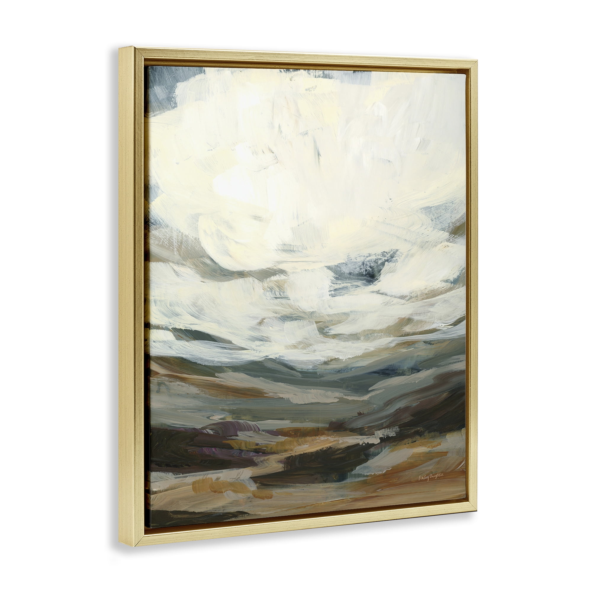 Stupell Industries Abstract Heavy Clouds Landscape Painting Gold Floater Framed Art Print Wall Art, 25 x 31