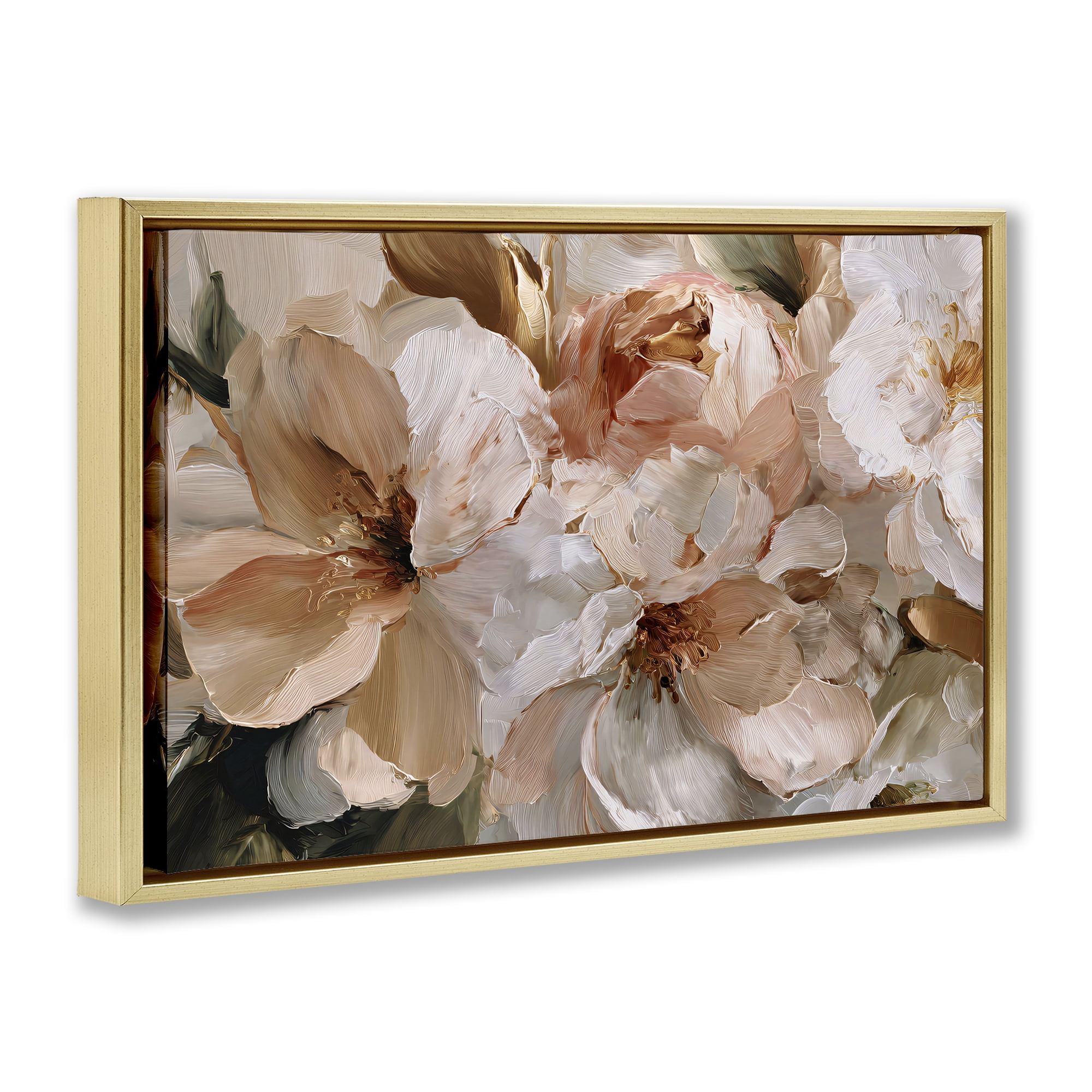 Stupell Industries Pink Brushstroke Petals Gold Framed Floater Canvas Wall Art, design by Jacky Ngan