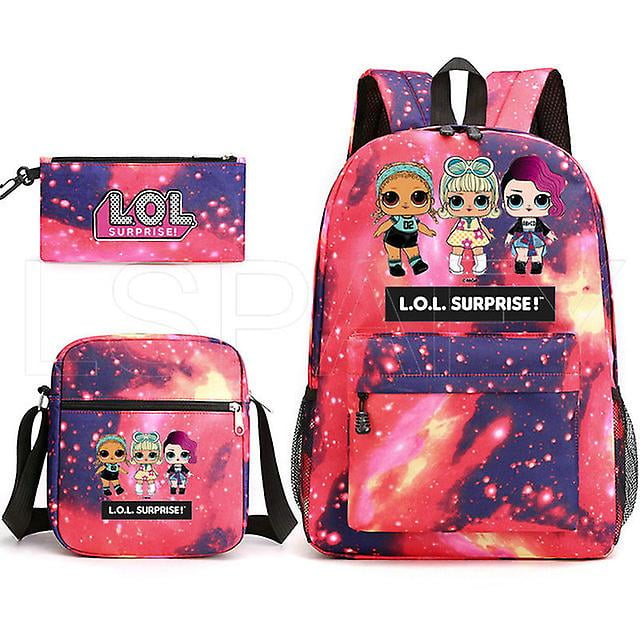 Junzhexiangsheng New Lol Surprise Doll Cartoon Backpack Children School Bags For Girls Kids Schoolbags Book Bag Primary School Student 3pcs