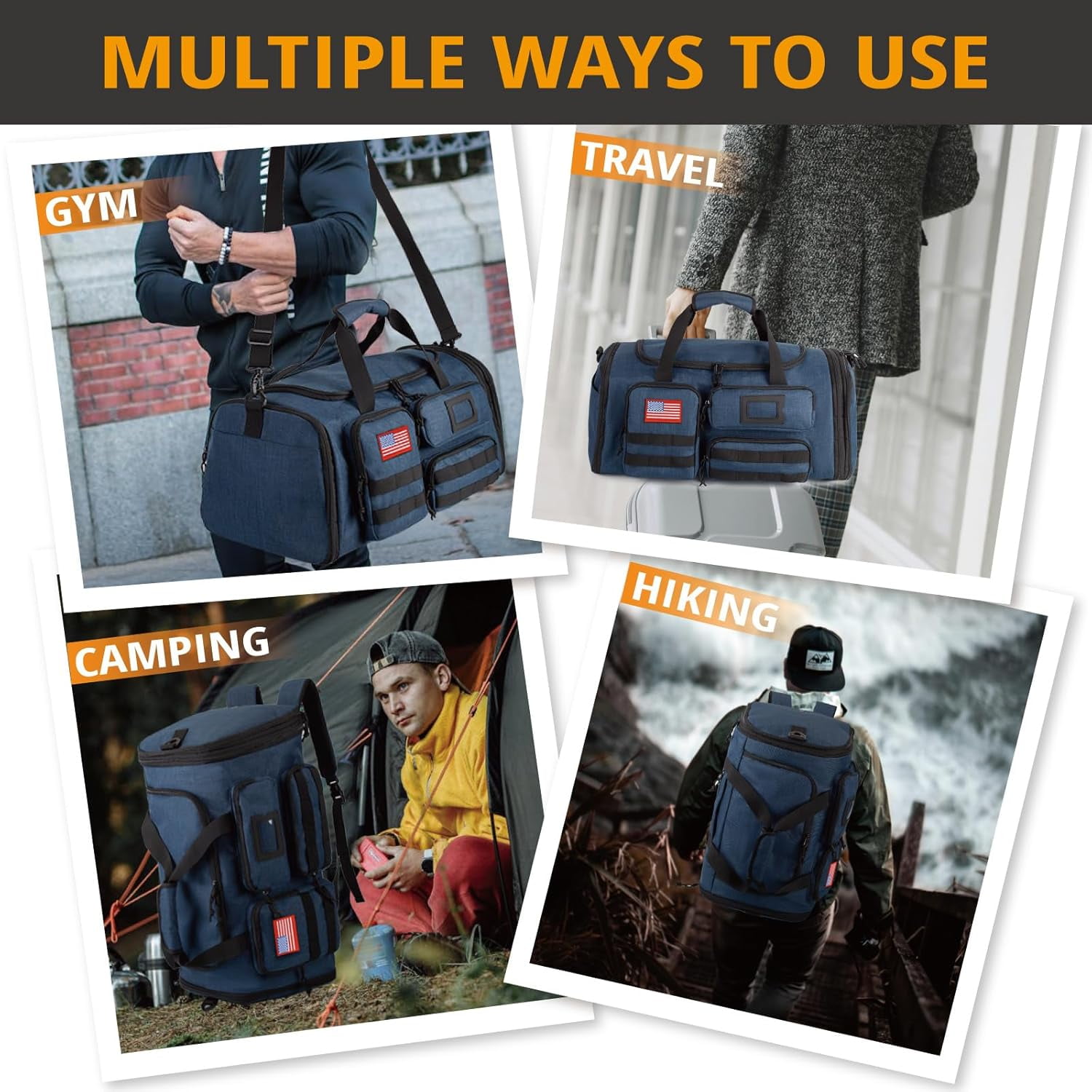 27.5In Expandable Gym Bag For Men,58L Large 3 in 1 Sports Travel Duffle Bag With Shoes Compartment,Water Resistant Sports Gym Tote Bags Multi-functional Travel Backpack Overnight Bag