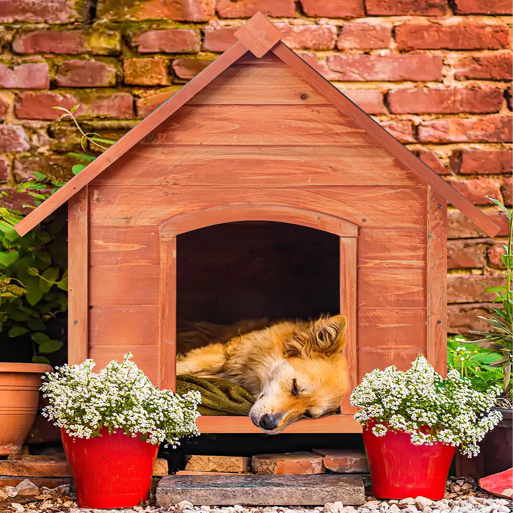 Pefilos 45" Wood Dog Houses for Large Dogs Outdoor Weatherproof Pet Cat House, Green Sloping Roof Dog Kennel, Orange Pefilos 45" Wood Dog Houses for Large Dogs Outdoor Weatherproof Pet Cat House, Green Sloping Roof Dog Kennel, Orange