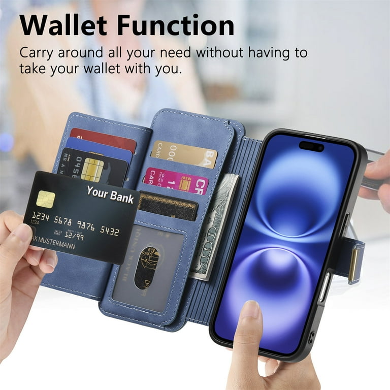 2 in 1 Wallet Case for Apple iPhone 16 Pro Max, Detachable
