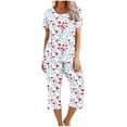 thumbnail image 2 of Qiopertar Liquidation à Moins de 5$ Blouse Décontractée à Col Rond Manches Courtes Mode Pantalon Ensemble de Pyjama Grandes Économies de Vacances!, 2 of 6