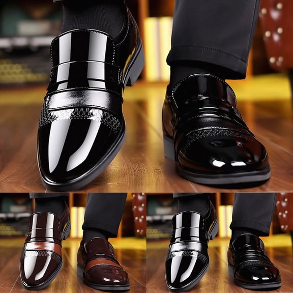 Rotm Mens Leather Dress Shoes Men's Faux Patent Leather Tuxedo Dress Shoes Classic Lace-up Formal Oxford Brown,11