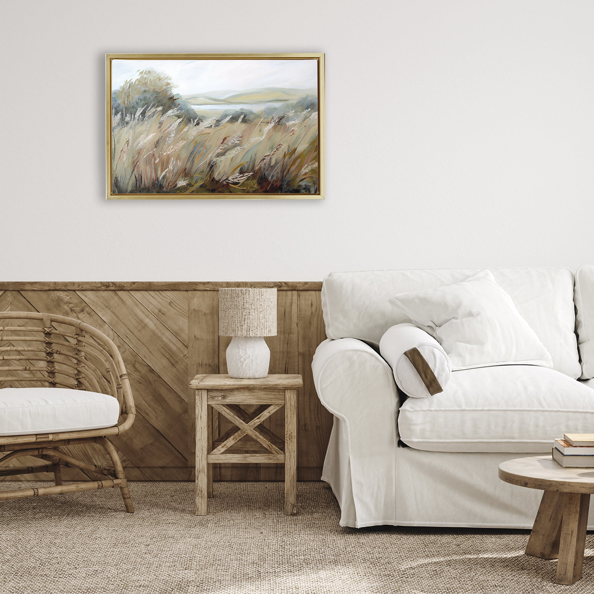 Windy Meadow Distortion Gold Framed Floater Canvas Wall Art, design by Sasha
