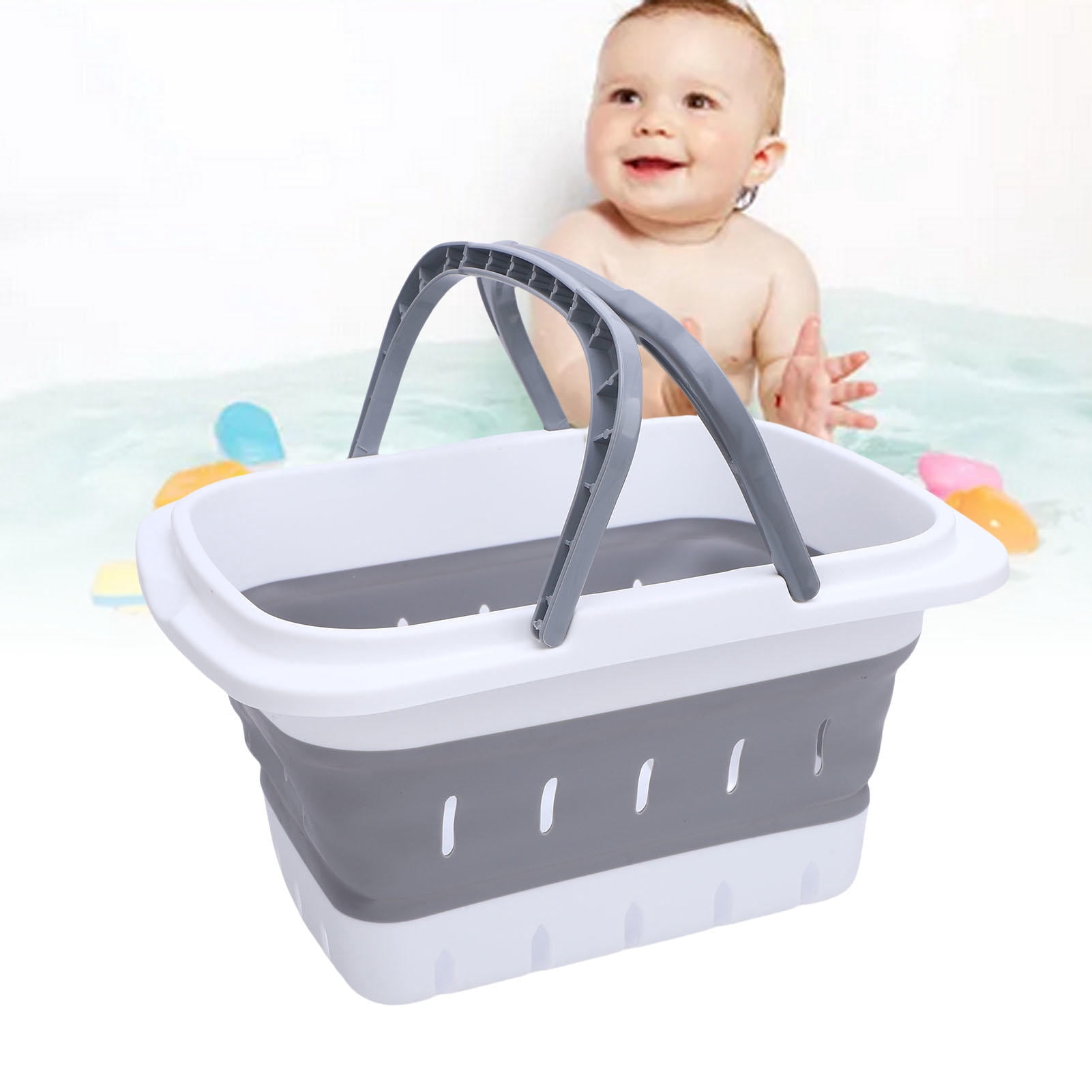 LAZIOEGR Foldable Bath Toy & Kitchen Storage Basket – Quick‑Drain, Grey, Multi‑Use Organizer for Bathroom, Pool, Car & Travel