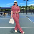 thumbnail image 5 of Chándal informal de punto de otoño e invierno para mujer, conjunto de dos piezas, ropa deportiva, suéter a rayas, top y pantalones anchos para correr para mujer, 5 of 5