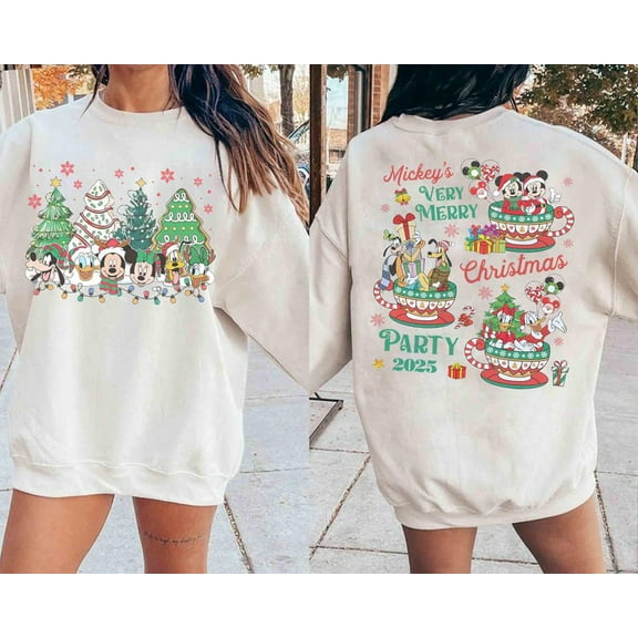 Disney Mickey And Friends Christmas Tree Sweatshirt, Mickey's Very Merry Christmas Party 2025 Shirt, Disneyland Family Christmas Gifts Sweater