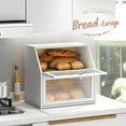 thumbnail image 2 of Bread Box for Kitchen Countertop Bin Double Layer Bread Box Storage Container Extra Large Capacity with Diamond Pattern Windows (White, Extra Large), 2 of 14