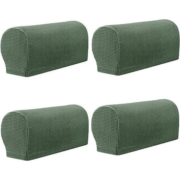 XmhyTop 4 Pcs Non - Slip Arm Covers in Plaid Stretch and Solid Colors - Perfect Slipcovers for Chairs, Couches, Sofas, Armchairs and Recliners, Equipped with Twist Pins, Army Green