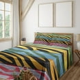 thumbnail image 2 of Ambesonne Zebra Print Fitted & Top Sheet Set with Shams, Savannah Animal Stripes, Green Yellow Black, 2 of 7