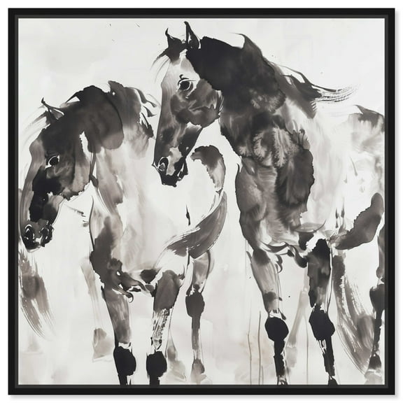 Horses In Inkwash Masculine Abstract Man Cave Canvas Wall Art by Notoriart, Black Floater Frame, 12"x12"
