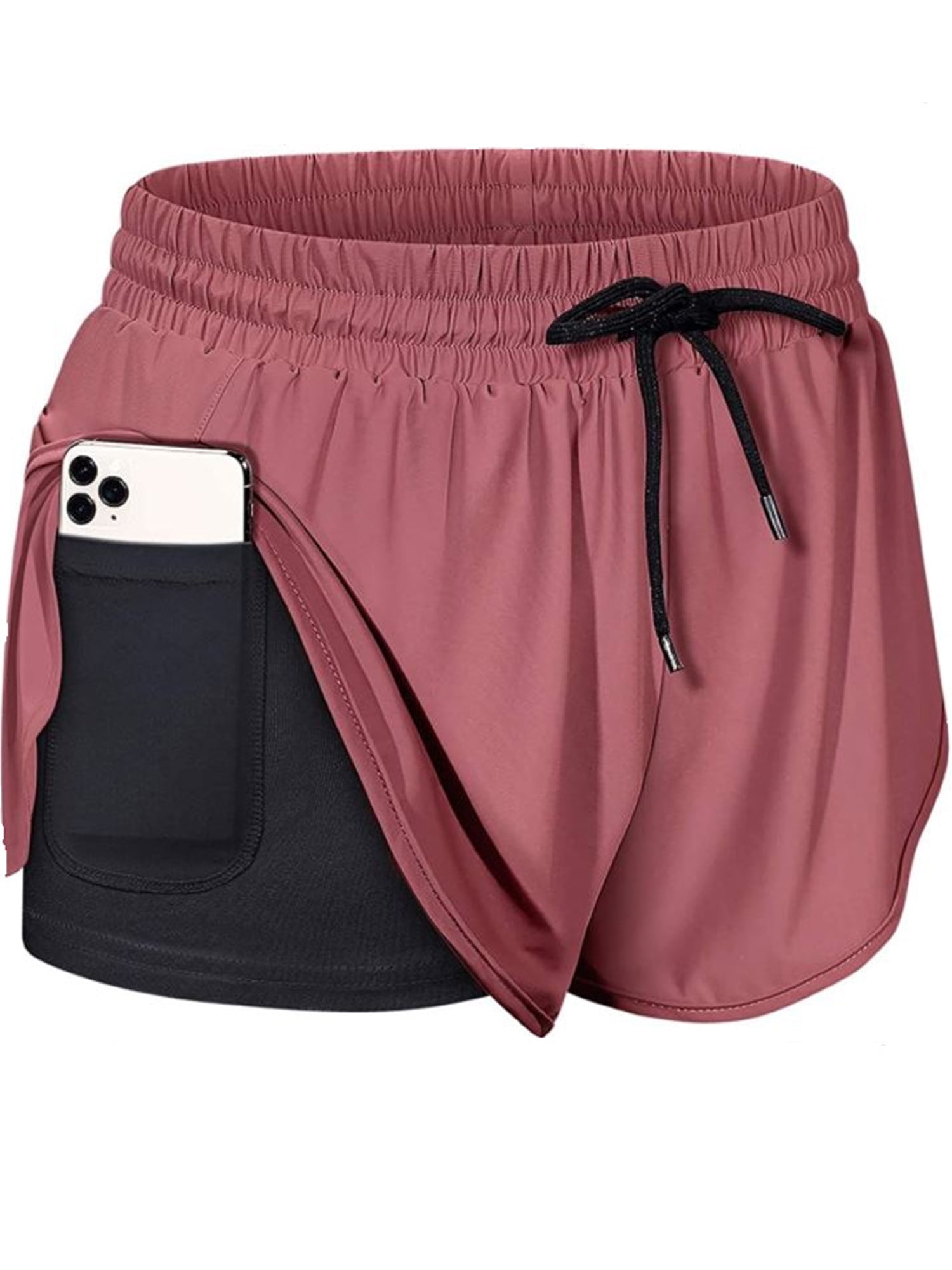 Women High Waist Workout Yoga Shorts with Inside Pockets Double Layer Pocket Bike Shorts Running