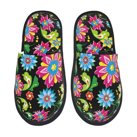 

Sikiie Vector Mexican Otomi Style Bright Fuzzy Slip-on Slippers Warm Cozy Soft Lightweight Memory Foam Indoor House ShoesLarge