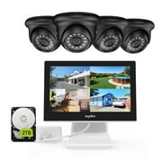 SANNCE 10"1 LCD Monitor DVR 4 Channel 4pcs 1080p Full HD Outdoor Indoor Home Security Camera System with Remote Access,Motion Detection,2TB Hard Drive