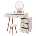 thumbnail image 3 of Smilegend Makeup Vanity Table with Cushioned Stool, Large Capacity Storage Cabinet, 5 Drawers, Large Round Mirror, Length Adjustable, Easy to Install, Sturdy and Durable, 3 of 8