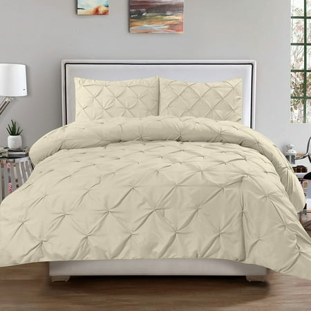 Luxury 3 Piece Pinch Pleat Pintuck Polyester Duvet Cover And