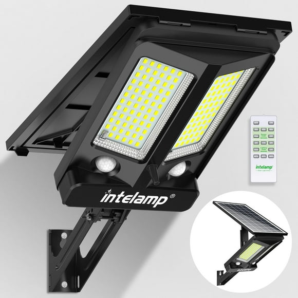 intelamp Solar Street Lights Outdoor Waterproof 3000LM 12500mAh Dual Motion Sensor Dusk to Dawn Security Floodlight Lamp Outside, LED Flood Lighting Exter
