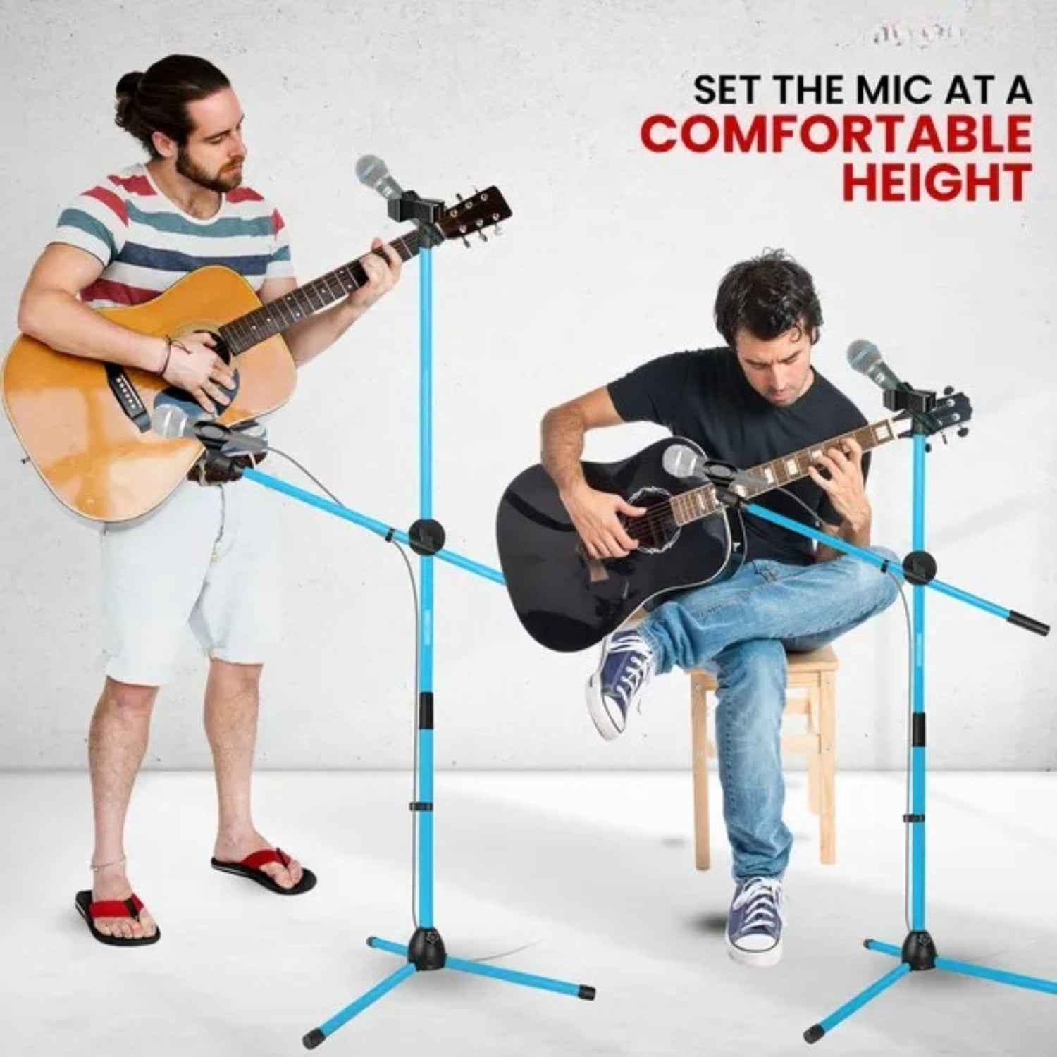 Floor-standing Microphone Stand, Universal Adjustable Tripod Microphone Arm Support, Capable of Holding 2 Microphones, with Adjustable Height. Applicable To Concerts and Recording Studios