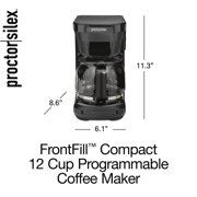 Proctor Silex Front Fill 12-Cup Programmable Drip Coffee Maker Machine with Glass Coffee Pot, Cafetera, Black